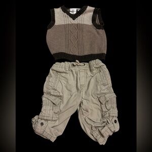 Koala Kids Brown and Cream Knit Sweater & Place Tan Cargo Pants